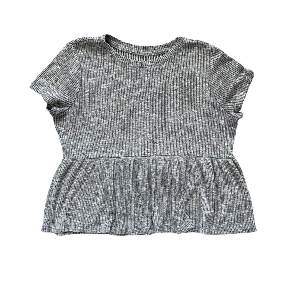 SO Short Sleeve Ribbed Peplum Top Gray Medium